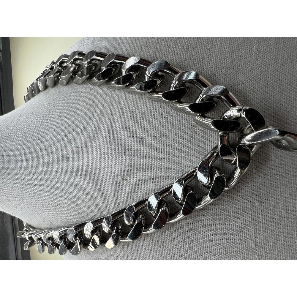 Silver Tone Chunky Thick Chain Necklace - Picture 5 of 10
